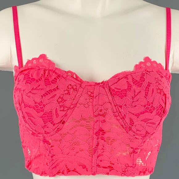 VINTAGE Size S Hot Pink Lace Floral Bustier Dress Top - Picture 1 of 3